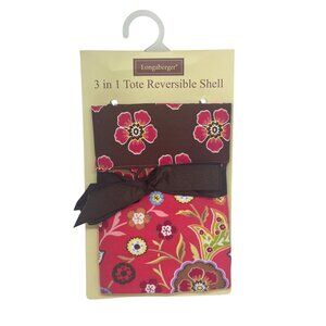 NEW Longaberger 3-in-1 Reversible Tote Shell Pink Floral Bag Brown Bow Accessory